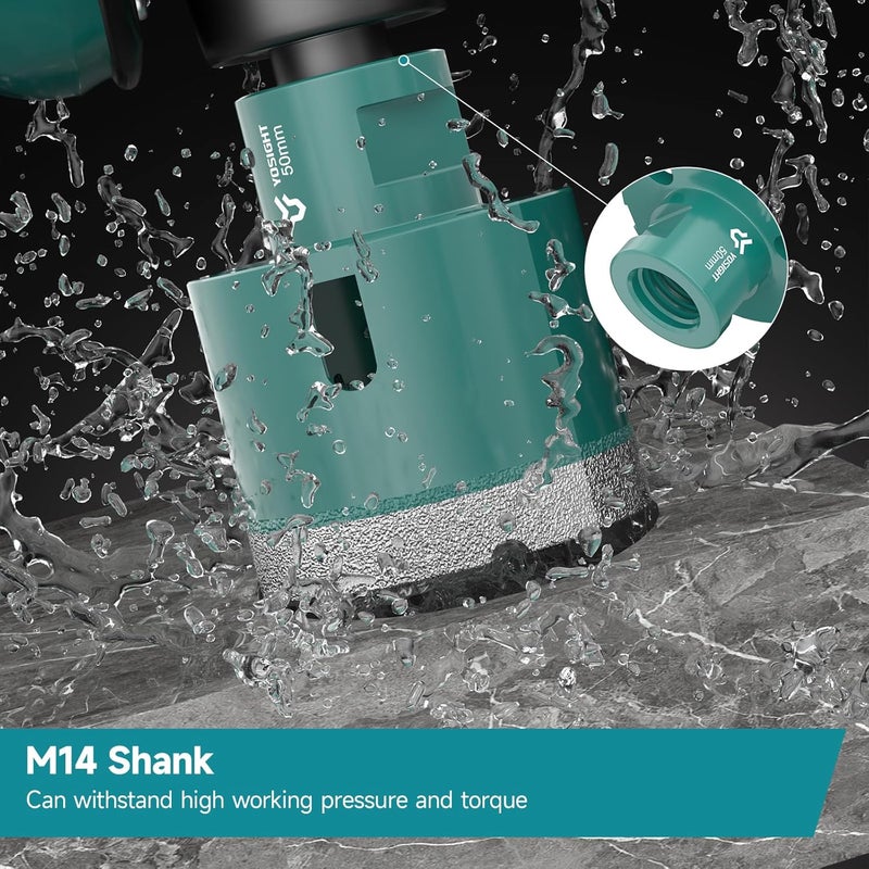 YOSIGHT 2 Inch Diamond Hole Saw - 50 mm M14 Shank Diamond Core Drill Bit for Angle Grinder, Dry/Wet Hole Opener, Ideal for Tile Granite Marble Glass Ceramic Brick Stone - Image 4